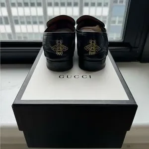 Gucci Men’s Leather Fringe Horsebit Loafer with Bee Gucci | Shoes | Gucci Black Leather Fringe Horsebit Loafer  main image 4